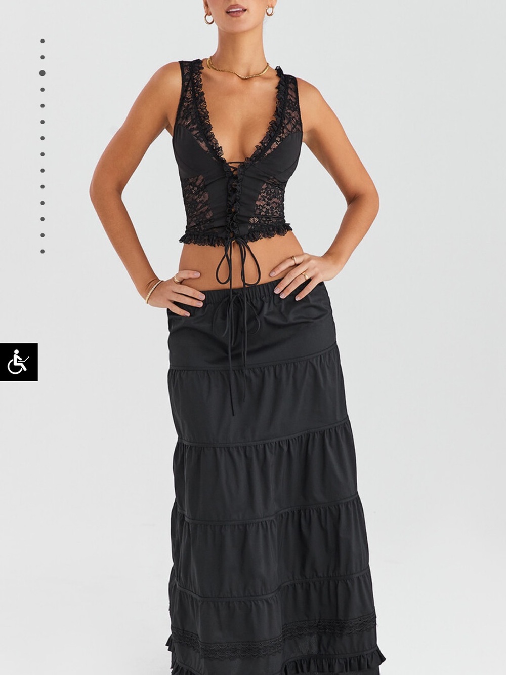 Black Tiered Maxi Skirt with Drawstring Waist